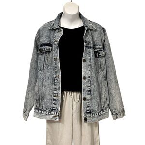 Rare Punky Trucker Acid Wash Oversized Distressed Vintage Denim Jean Jacket Sz M